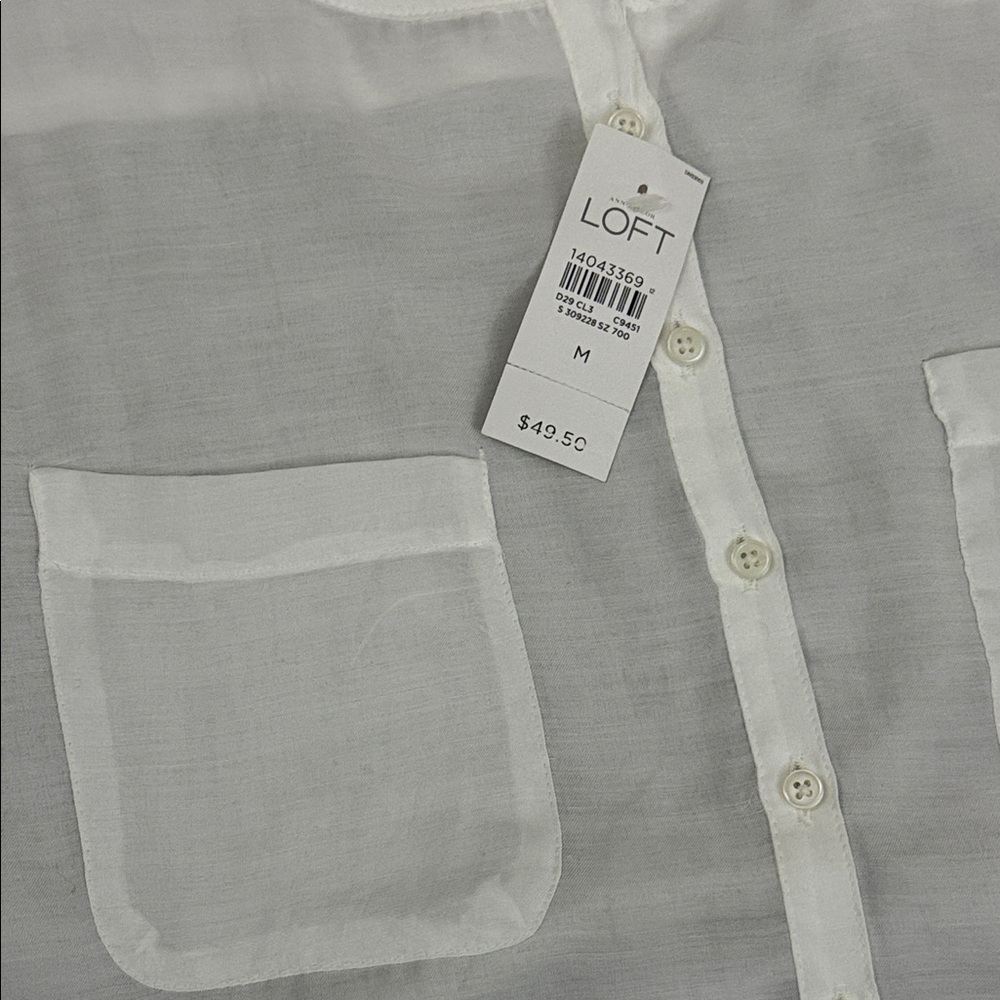 LOFT Ann Taylor Ivory Button-Front Blouse Size M - Picture 3 of 10